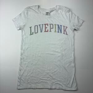 PINK Love Pink McBling Rhinestone Babydoll Tee XS White